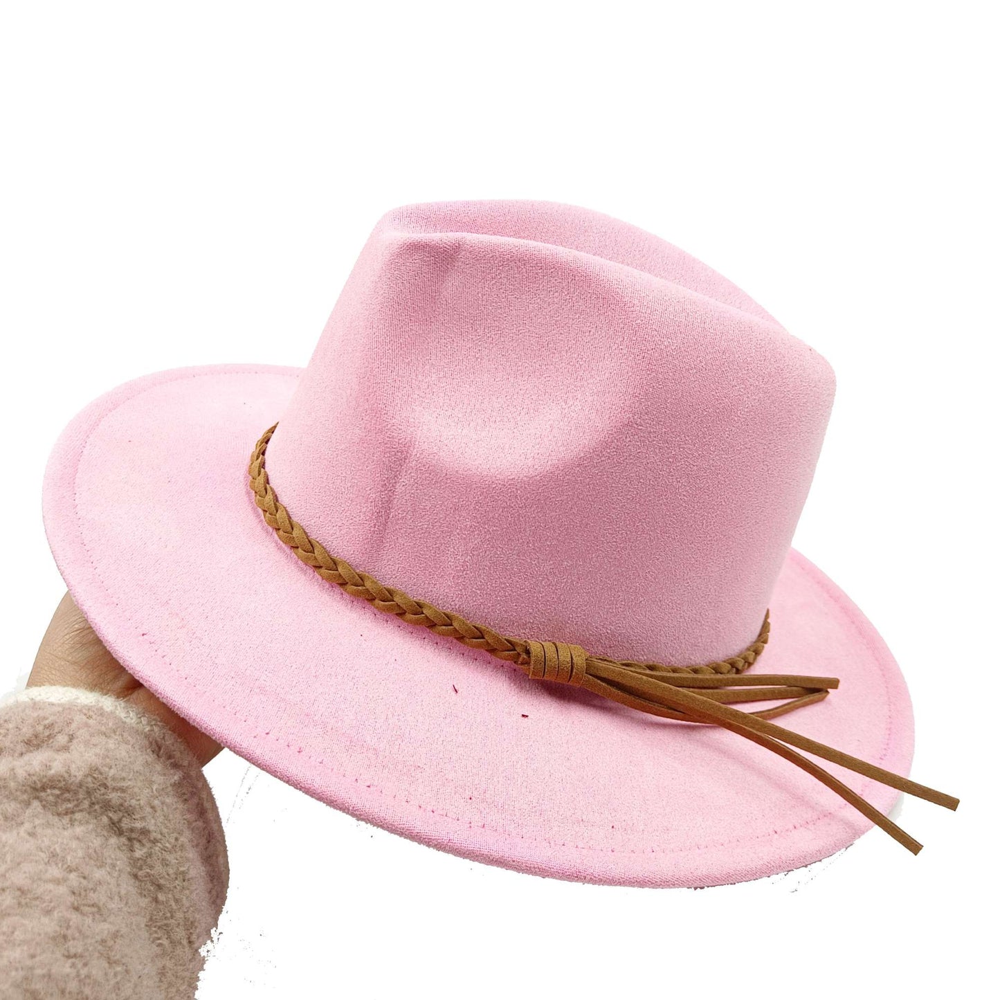 Chapéu Fedora Novo de Camurça 2023 Masculino e Feminino Outono Chapéu Panamá Jazz Estilo Britânico Elegante Retrô Fedora Chapéu de Aba Larga