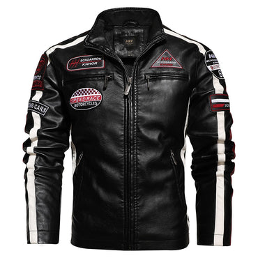 Mens Vintage Motorcycle Jacket 2024 Men Fashion New Biker Leather Jacket Male Embroidery Bomber Coat Winter Fleece Pu Overcoat