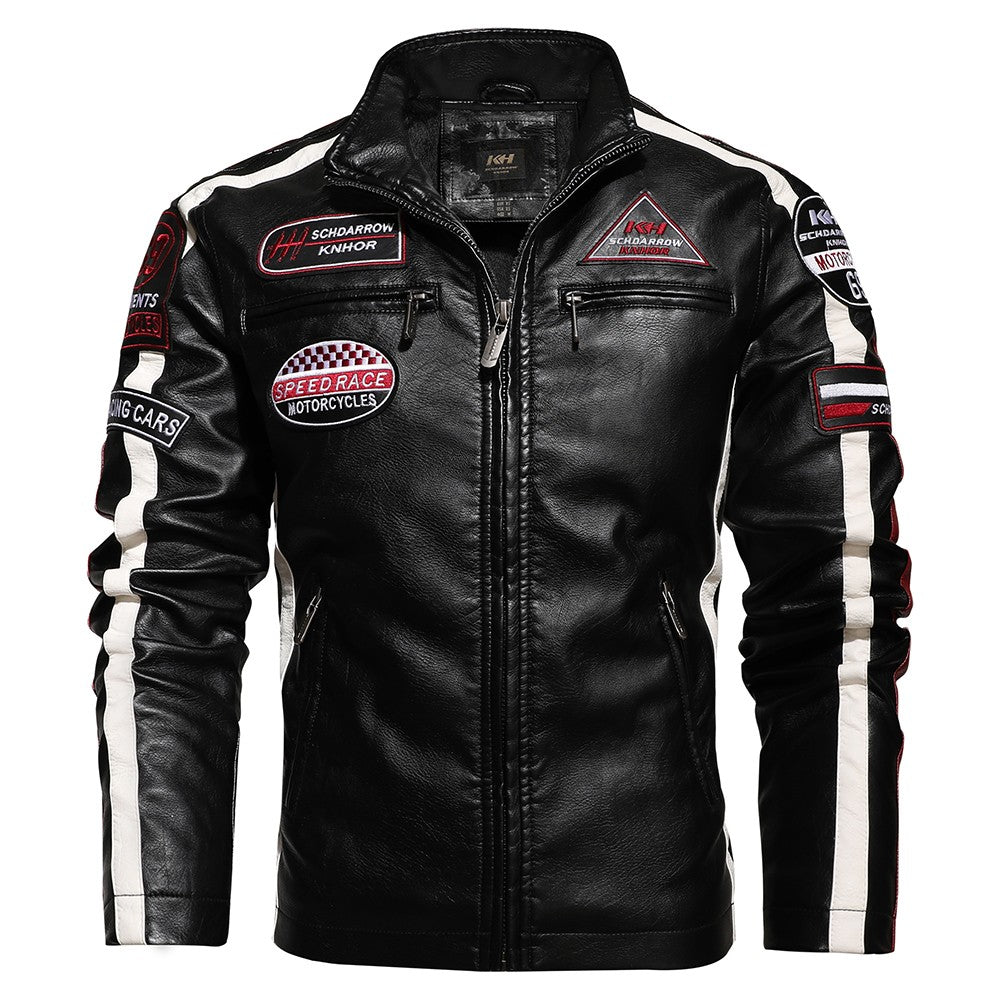 Mens Vintage Motorcycle Jacket 2024 Men Fashion New Biker Leather Jacket Male Embroidery Bomber Coat Winter Fleece Pu Overcoat