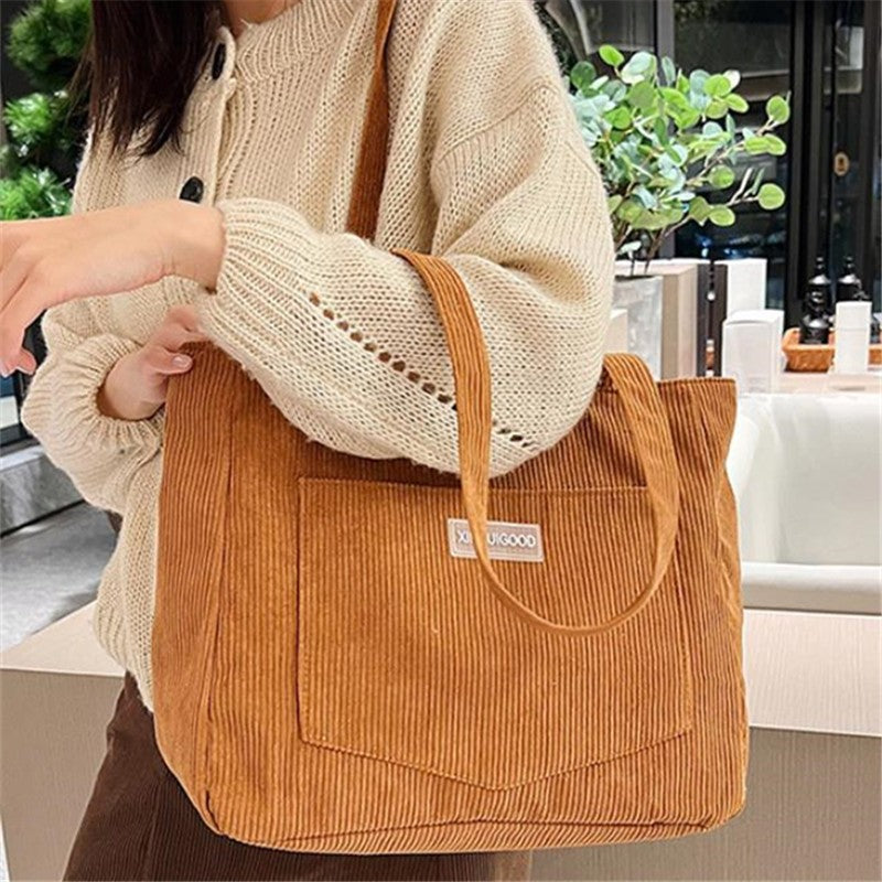 Women's Corduroy Shoulder Tote Bag, Casual Large Capacity Fashion Handbag for Going Out, Purses and Handbags Designer Bag