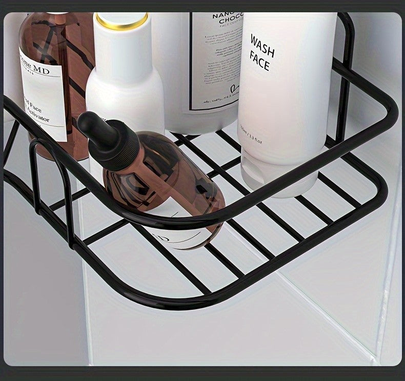 Prateleira de Canto sem Furação - Suporte de Parede Resistente para Shampoo, Loção e Cosméticos, Acessório de Banheiro de Fácil Instalação