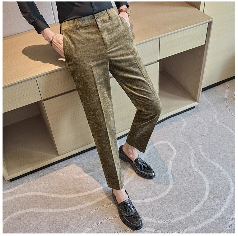 Novas calças de terno de veludo cotelê masculinas para outono e inverno moda masculina negócios sociais casamento baile festa vestido calça slim fit