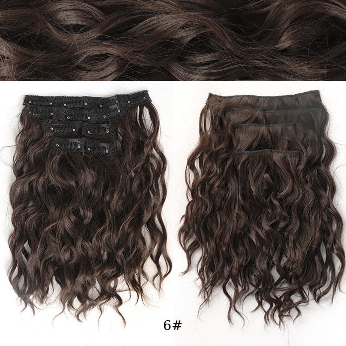 short curly Synthetic Burgundy 4-piece set of water ripple hair extension wig clip in woman's clip hair accessories hairpiece