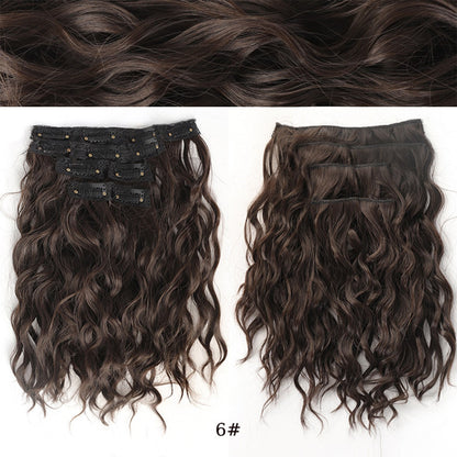 short curly Synthetic Burgundy 4-piece set of water ripple hair extension wig clip in woman's clip hair accessories hairpiece