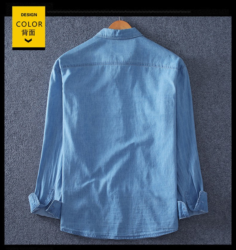 Men's Blue Denim Shirts Long Sleeve Jean Shirts New Summer High Quality Men Cotton Light Blue Denim Shirts Plus size L-8XL