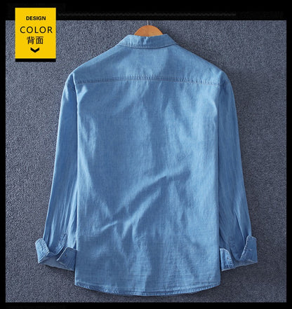 Men's Blue Denim Shirts Long Sleeve Jean Shirts New Summer High Quality Men Cotton Light Blue Denim Shirts Plus size L-8XL