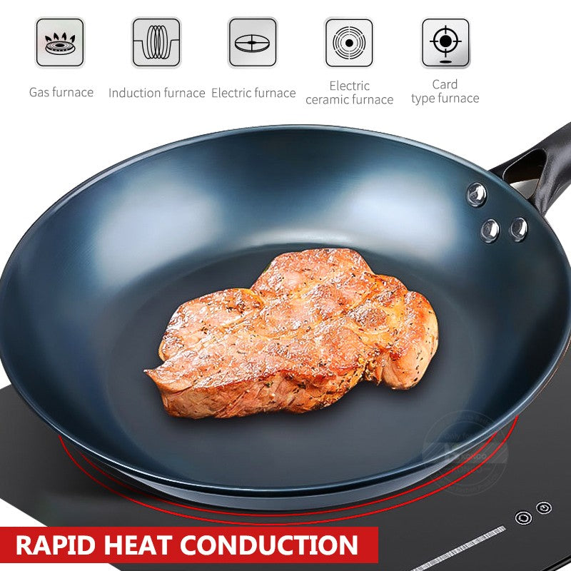 Iron Frying Pan Uncoated Iron Wok Flat Bottom Skillet Non-stick Egg Pancake Pan Steak Frying Pot Gas and Induction 27/29/31/33cm