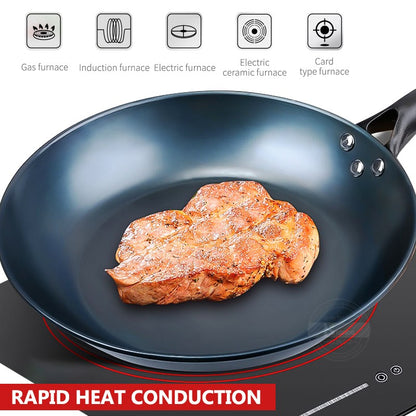 Iron Frying Pan Uncoated Iron Wok Flat Bottom Skillet Non-stick Egg Pancake Pan Steak Frying Pot Gas and Induction 27/29/31/33cm