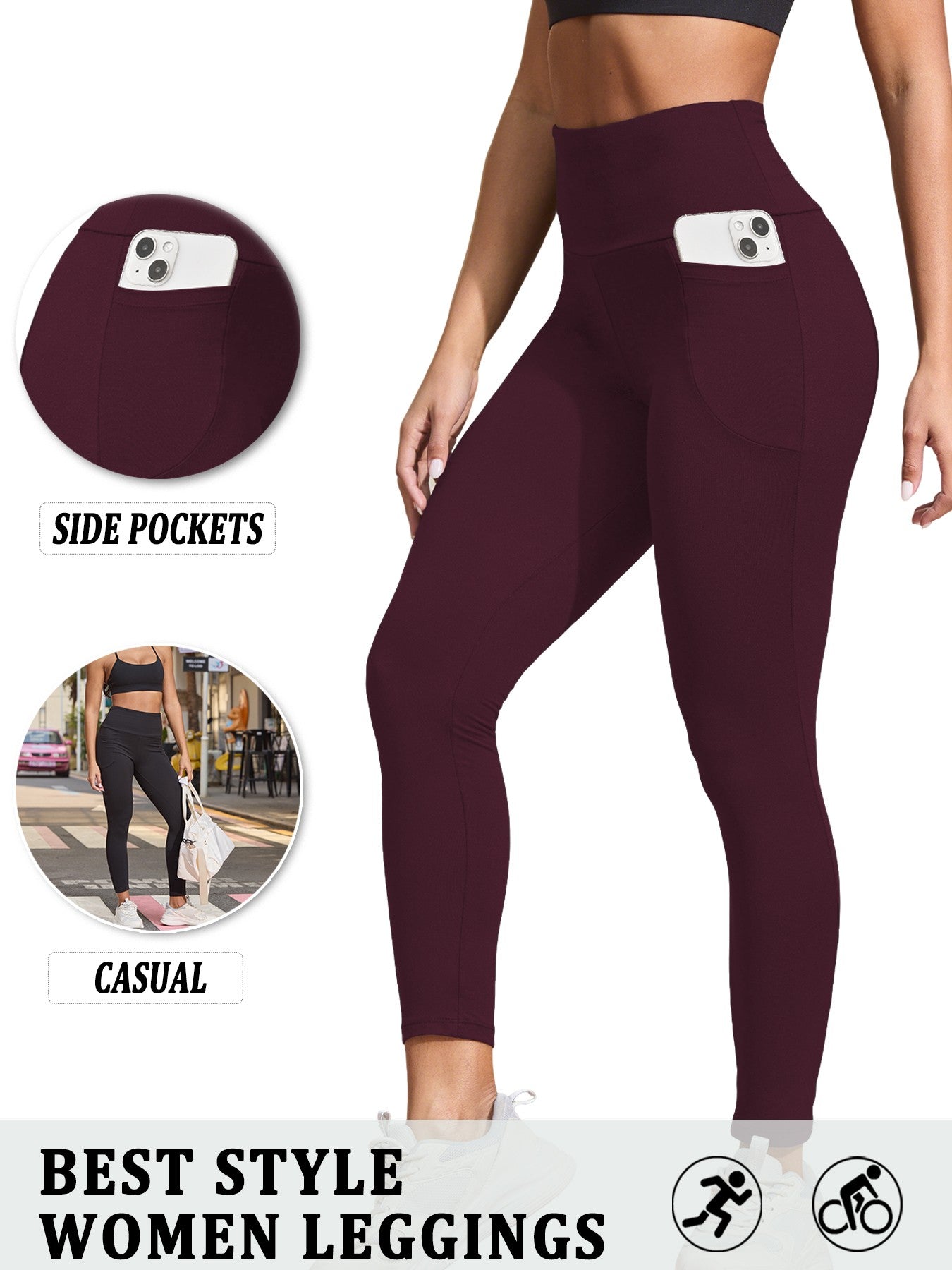 Super Soft Sports Leggings With Pockets For Women High Waisted Workout Yoga Running Push Up Gym Fitness Tight Pants Women's