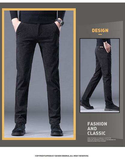Khaki Black Gray Fleece Men's Corduroy Casual Pants Chenille Thick Stretch Business Trousers Mid-rise Brand Winter Thermal Pants