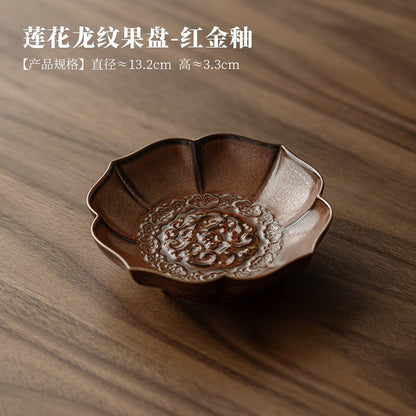 Creative Lotus Pattern Fruit Plate Zen Ceramic Snack Plate Retro Fruit Dishes Boutique Pastry Plate Hospitality Dishes Crafts