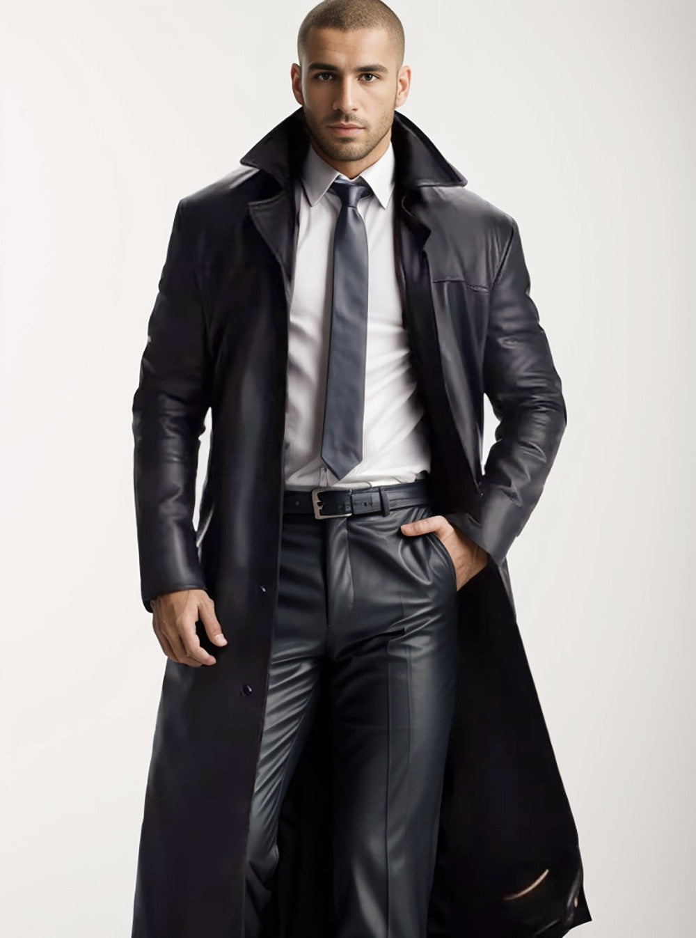 Autumn new men's fashionable solid color leather jacket extended men's leather jacket