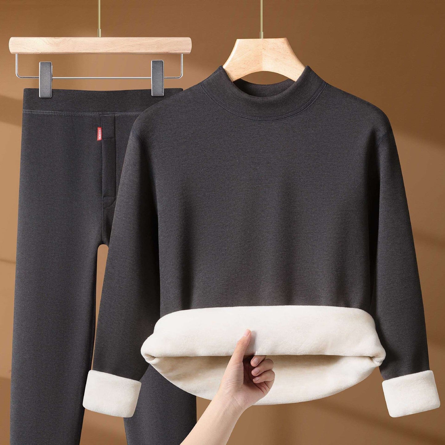 Winter Thermal Underwear Set For Men And Women Thick Velvet Lining Suitable For Wearing Cold Warm Underwear's Top And Bottoms