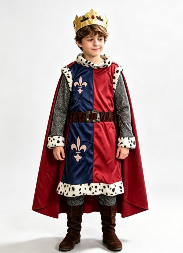 Boys Medieval Royal King Costume Set with Crown and Cape
