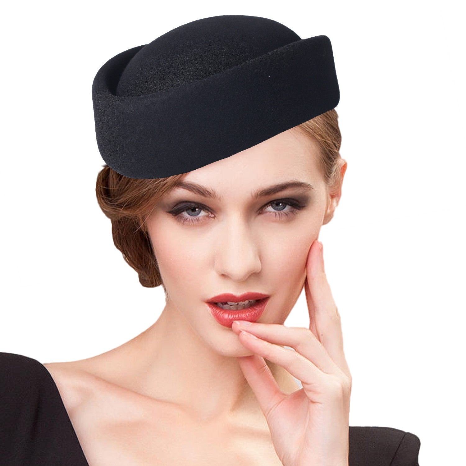 FS Vintage Winter Wool Pillbox Hats Black White Church Hat For Women Elegant Formal Tea Party Wedding Bride Cap Chapeau Femme