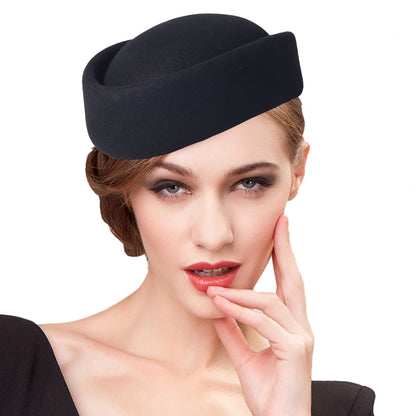 FS Vintage Winter Wool Pillbox Hats Black White Church Hat For Women Elegant Formal Tea Party Wedding Bride Cap Chapeau Femme