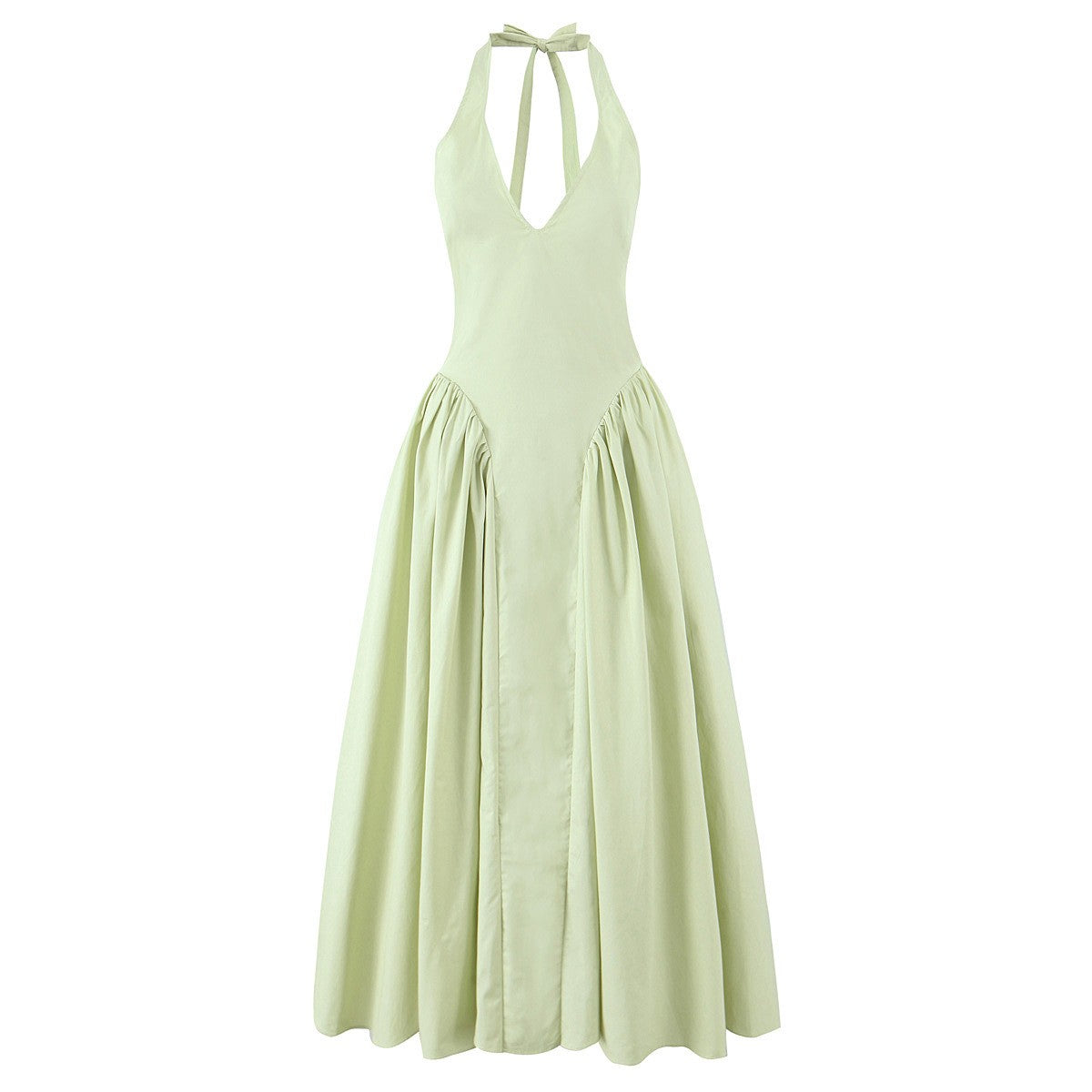 YENKYE Sexy Backless Green Elegant Halter Dress For Women Low Waist A-line Midi