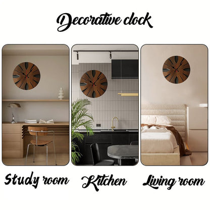 Irregular Shape Wooden Round Silent Hanging Wall Clock, Suitable For Living Room, Office, Study Room, Bedroom, Home Decoration