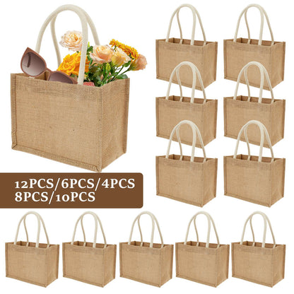 Portable Jute Tote Bag Burlap Tote Bags Mini Burlap Beach Bags Multipurpose Burlap Hand Bags for Shopping Trips Beach School