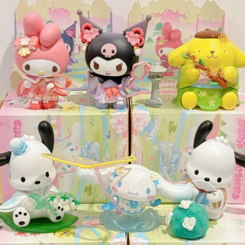 Sanrio Nova Série Flor de Rima Blind Box Kawaii Kuromi Pochacco Cinnamoroll Melody Caixa Surpresa Boneca Sacola Surpresa Decoração Brinquedo Presente