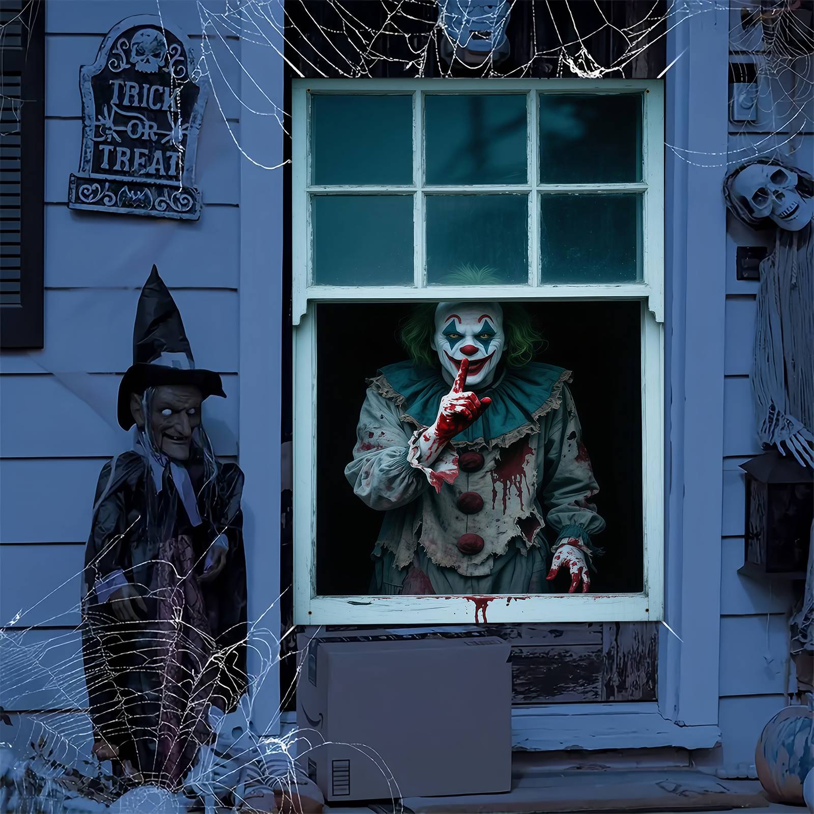 2D flat banner 1pc Halloween party banner - Horror Carnival Clown and Blood Design, Polyester Hanging Decoration