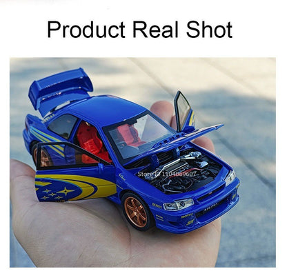 1:32 Subaru Impreza Modelo de Brinquedo de Carro Esportivo de Liga Leve, Carro Superesportivo em Miniatura Fundido com Luz e Som, Portas que Abrem e Fricção para Presentes Infantis