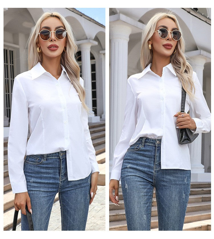 1pcs Woman Spring Autumn Solid color Shirts Lady Casual Long Sleeve Turn-down Collar Loose Shirt Female Fashion Temperament Tops