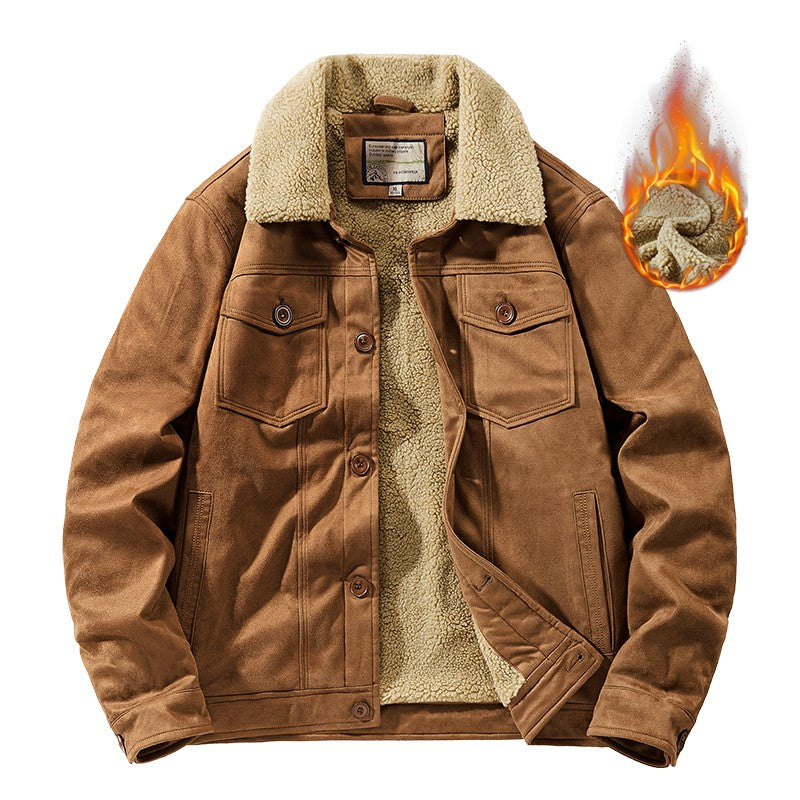 NEEDLESNOAH Autumn Winter Men Warm Pilot Jackets Fleece Suede Thick Coats Male Single Breasted Classic Parkas Fahion Windbreaker