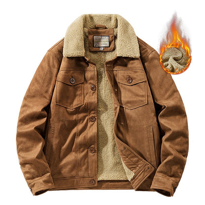 NEEDLESNOAH Autumn Winter Men Warm Pilot Jackets Fleece Suede Thick Coats Male Single Breasted Classic Parkas Fahion Windbreaker