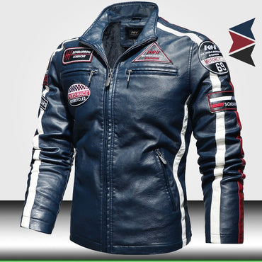 Vintage Motorcycle Jacket Men Fashion New Biker Leather Jacket Male Embroidery Bomber Coat Winter Fleece Pu Overcoat