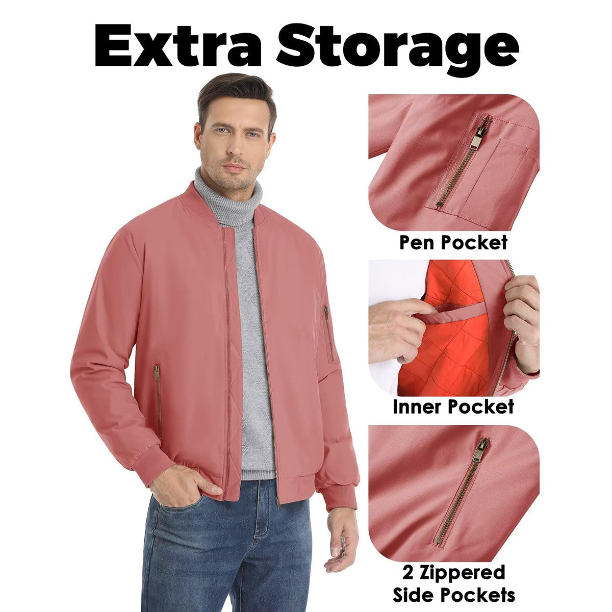 MAGCOMSEN Men's Aviator Jackets Thick Warm Orange Lining Bomber Jackets Fall Winter Casual Windproof Coats