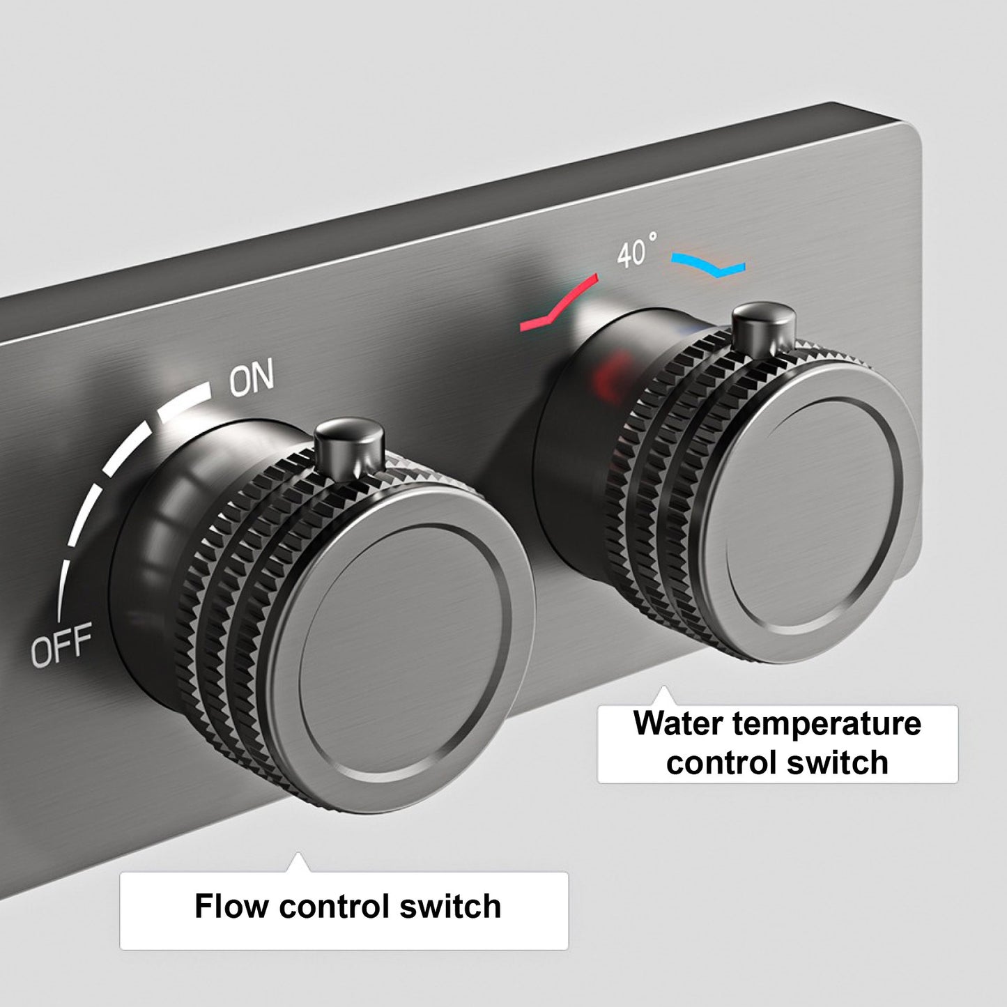 Sistema de chuveiro de teto luxuoso em latão cinza escuro com temperatura constante e display digital LED de água quente e fria, torneira de banheiro embutida