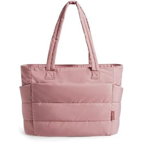 Quilted Large Capacity Tote Bag for Women Durable Fabric with Zipper Closure & Wrist Strap, Spacious Gym Beach Work Travel Bag