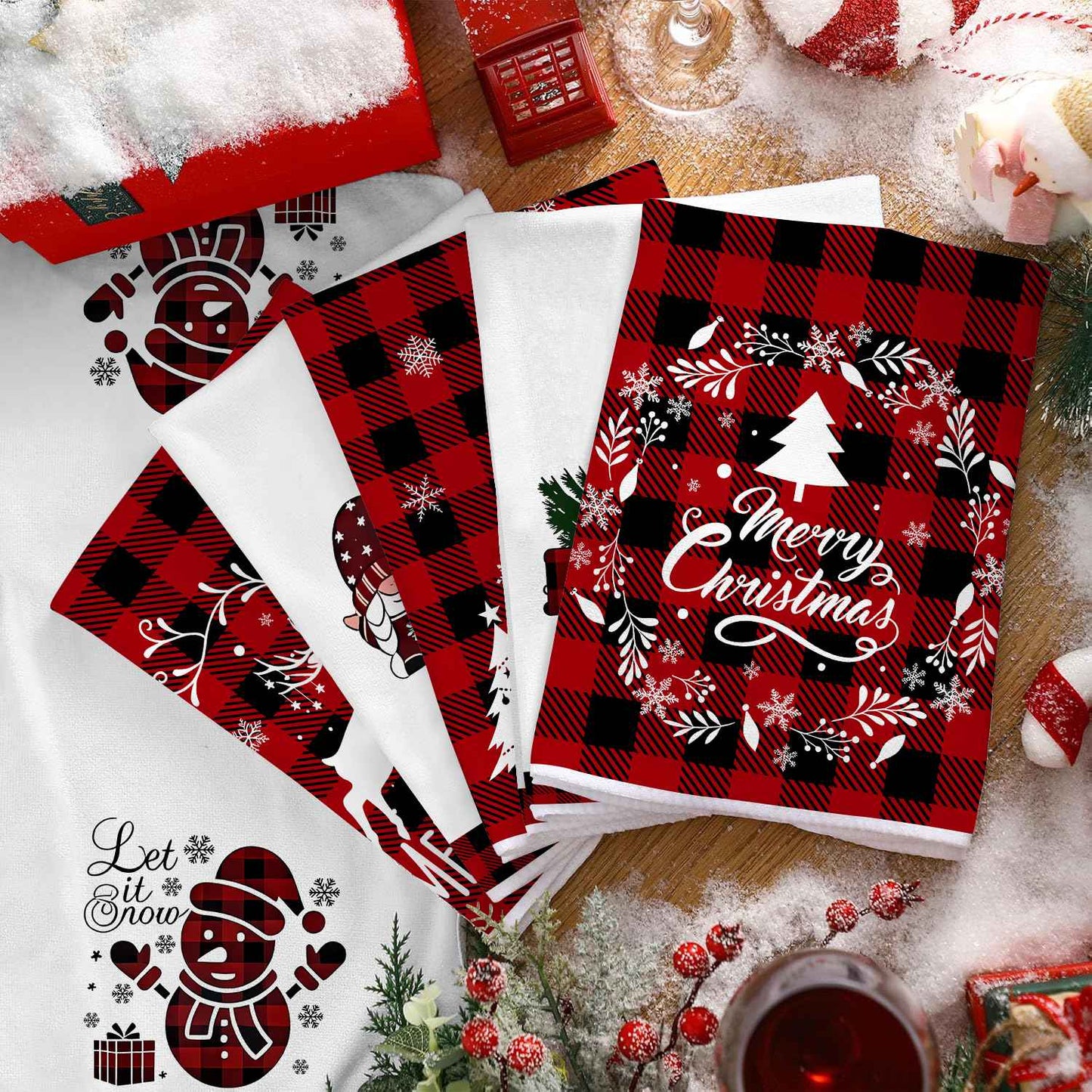 4/6pcs Christmas Kitchen Towel Set, Buffalo Checkered Dishcloths, Soft and Comfortable Winter Truck Farmhouse Tea Towels Joe,