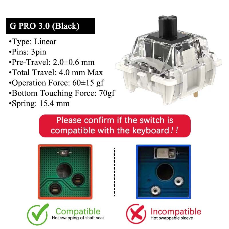 GATERON G Pro V3 3.0 Pro Switch 3 pin para Teclado Mecânico Pré-Lubrificado RGB Linear Tátil Branco Amarelo Vermelho Prata Marrom Eixo MX