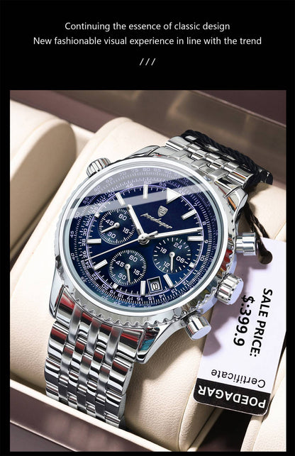 POEDAGAR Luxury Sport Man Watch Chronograph Date Waterproof Luminous Men's Quartz Watches Stainless Steel Fashion Men Wristwatch