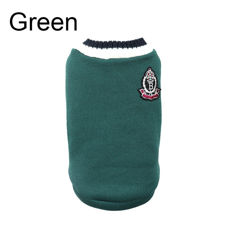 Suéter de Inverno Quentinho para Cães Estilo Colegial Gola V Tricô para Filhotes de Pequeno Porte Colete Roupinhas Jaqueta para Gatinhos