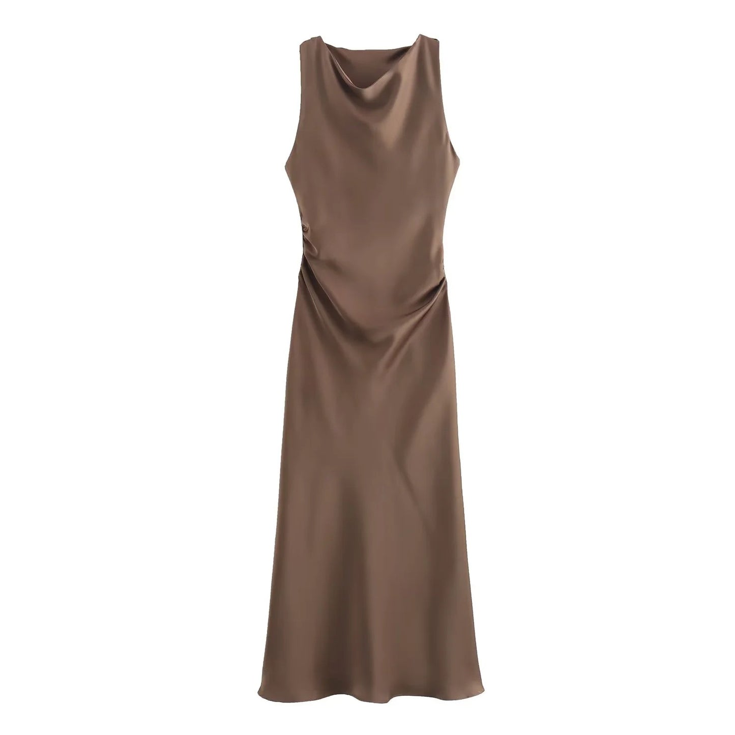 TRAF Satin Long Dresses for Women 2024 Summer Slip Midi Dress Woman Sexy Evening