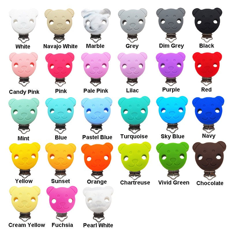 Chenkai 10PCS Round Bear Star Silicone Teether Clip DIY Baby Pacifier Dummy Chain Holder Soother Nursing Jewelry Toy Clips