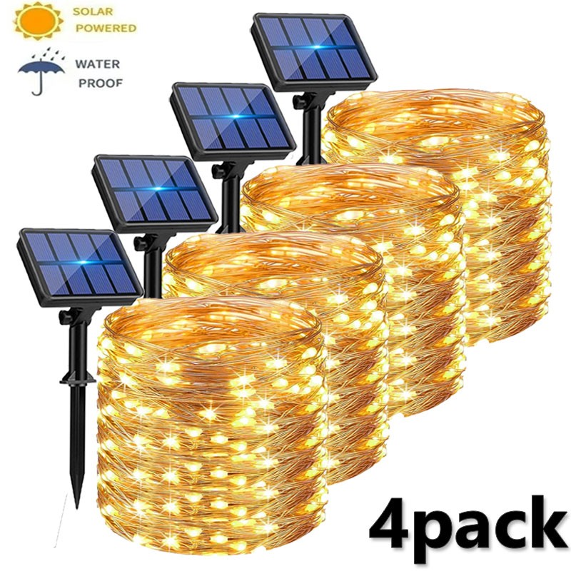4Pack Solar String Lights Solar Outdoor Lights with 8 Lighting Modes Waterproof Fairy Lights for Tree Garden Patio Copper Wire