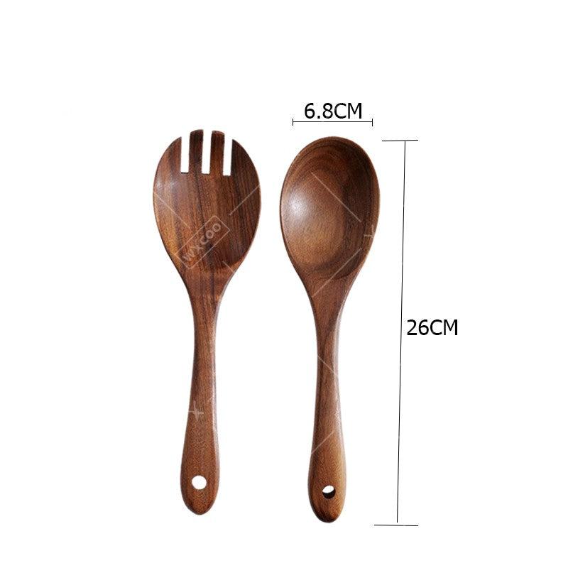 2pcs Salad Spoons 10-inch Durable Acacia Wood Cutlery Set Salad Mixer Fork And Spoon Salad Servers Spcoons Cooking Utensils