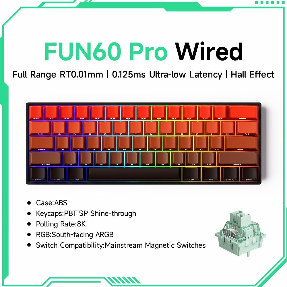 Akko MonsGeek FUN60 Teclado Mecânico Interruptor Magnético Teclados Gamer 60% Gatilho Rápido 0,01mm 8K ARGB HE/TMR Teclado Personalizado