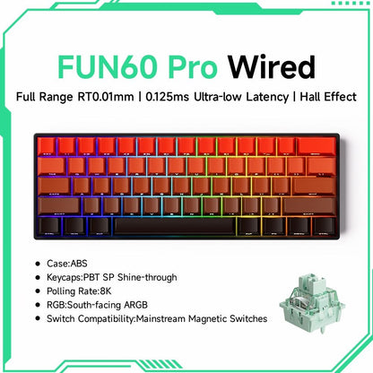 Akko MonsGeek FUN60 Teclado Mecânico Interruptor Magnético Teclados Gamer 60% Gatilho Rápido 0,01mm 8K ARGB HE/TMR Teclado Personalizado