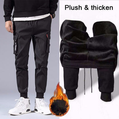 Winter Warm Lambswool Sweatpants Men's Plush Thicken Casual Joggers Trousers Male Fashion Loose Soft Waterproof Cargo Down Pants