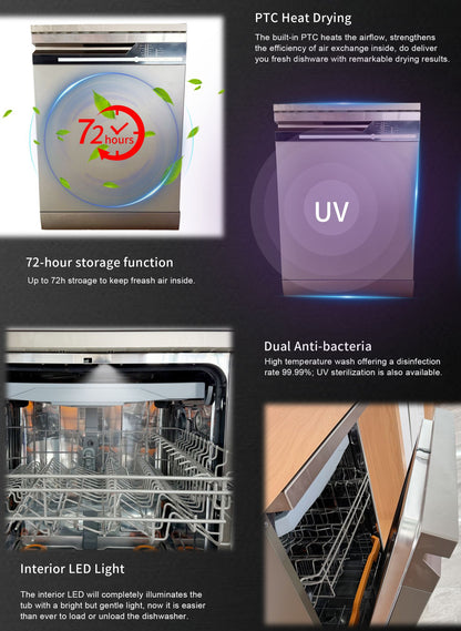 High Quality Stainless Steel Dishwasher Household Freestanding and Built in Dual Purpose 14 Setting Multi-functional Dishwasher