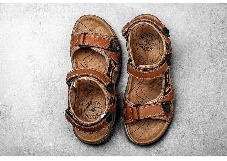 Fashion Men's Sandals Summer Soft Beach Flip Flop Comfortable Genuine Leather Sandals Outdoor Men Roman Sandals Size 46