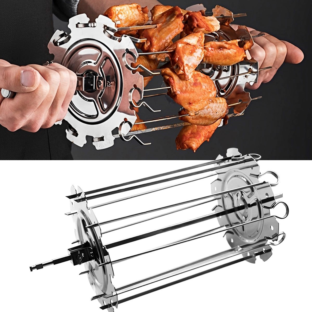 Oven Grill Cage Stainless Steel Meat Skewer Cage Heat-Resistant BBQ Roaster Non-Stick Kebab Maker Machine Meat Rotisserie Skewer