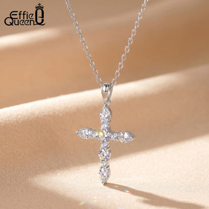 EFFIE QUEEN S925 Sterling Silver Moissanite Cross Necklace GRA Certificate D VVS1 Diamond Cross Pendant Neck Chain Women SMON15