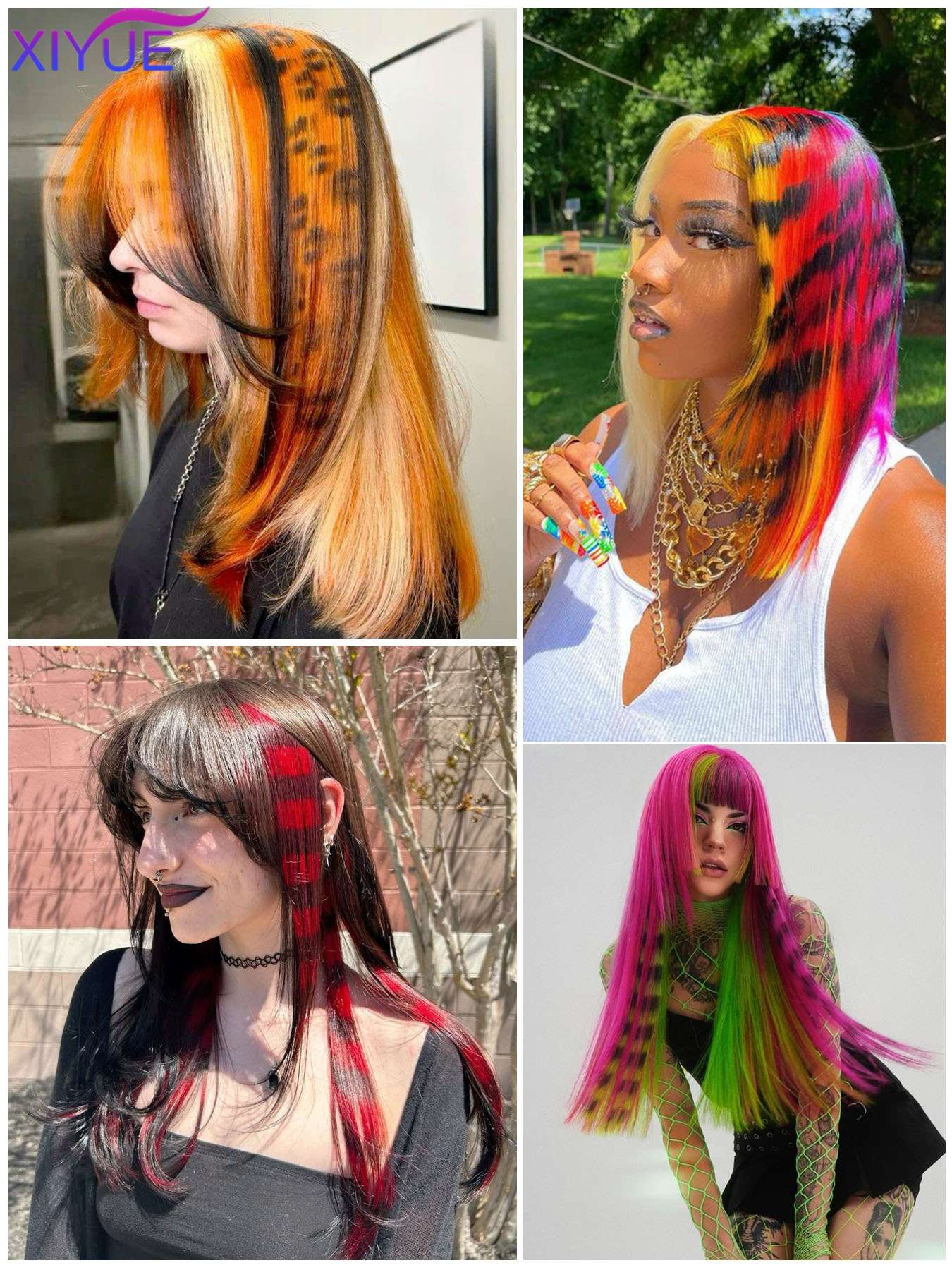 Synthetic One Card Hair Extension Wig Hair For Women Long Straight Clip-in Colored Zebra Line Feather Hair Extensions Fake Hair