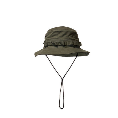 2024 New Pocket Design Trend Retro Street Function Bucket Hat Men and Women Drawstring Adjustable Big Eaves Sunshade Fishing Cap